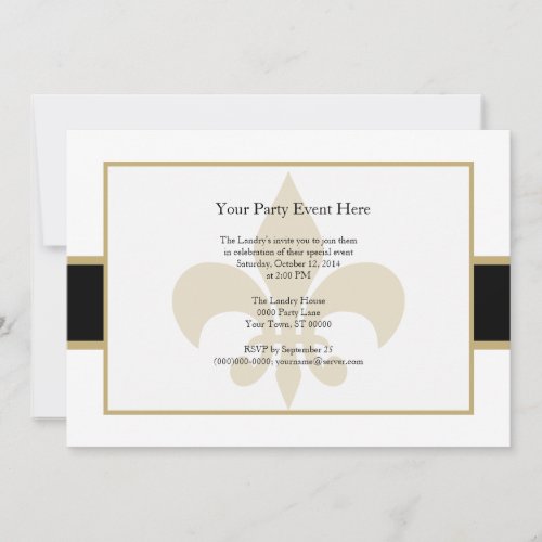 Black Gold Fleur de Lis Party Time Invitation