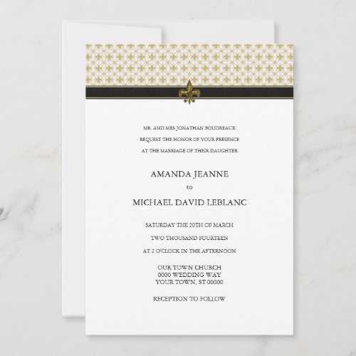 Black Gold Fleur de Lis Pattern Wedding Invitation