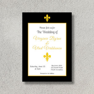 Black & Gold Fleur de Lis Wedding Invitation