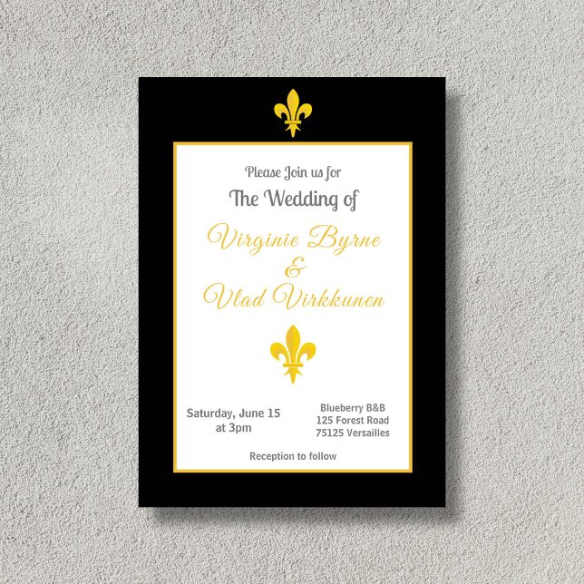 Black & Gold Fleur de Lis Wedding Invitation (Black & Gold Fleur de Lis Wedding Invitation)