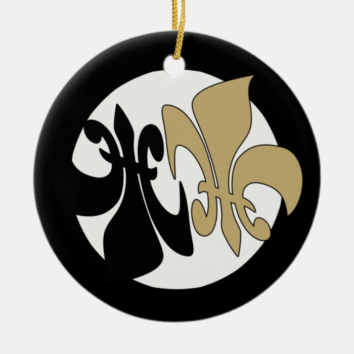 Black Gold Fleur de Lis Yin Yang Ornaments