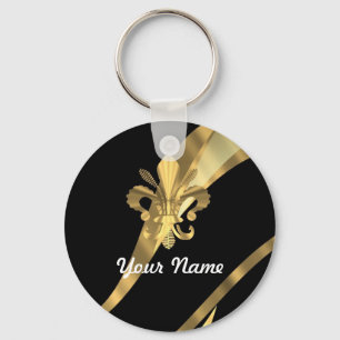 Black & gold fleur de lys keychain
