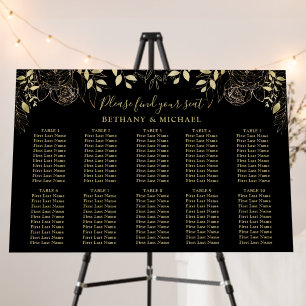 Black & Gold Floral 10 Table Wedding Seating Chart Foam Board