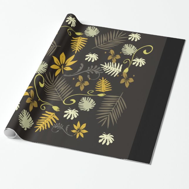 Black & Gold  Floral 30" x 6' Wrapping Paper, Glos Paper (Unrolled)