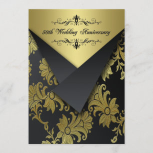Black, Gold Floral 50th Anniversary Invitation 2