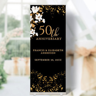 Black Gold Floral 50th Wedding Anniversary Retractable Banner