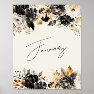 Black Gold Floral 60th Birthday Favors Poster