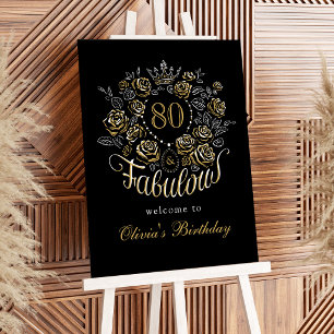 Black Gold Floral 80 & Fabulous Birthday Welcome Foam Board