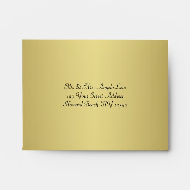 Black, Gold Floral A2 Envelope for RSVP Cards (Front)