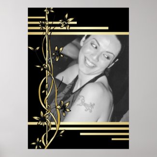 Black gold floral border modern portrait photo poster