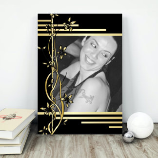 Black gold floral border modern portrait photo poster