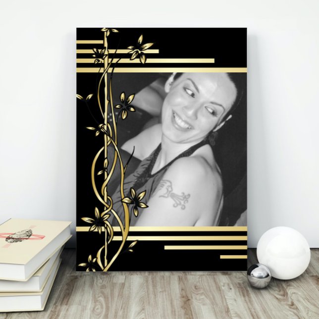 Black gold floral border modern portrait photo poster (Creator Uploaded)
