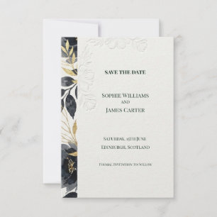 Black Gold Floral Border Save The Date Card