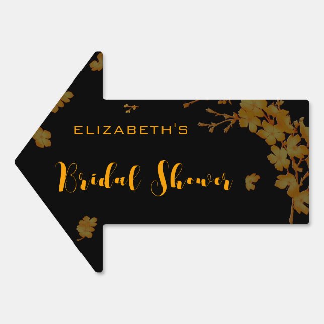 Black & Gold Floral Bridal Shower Direction Sign (Front)