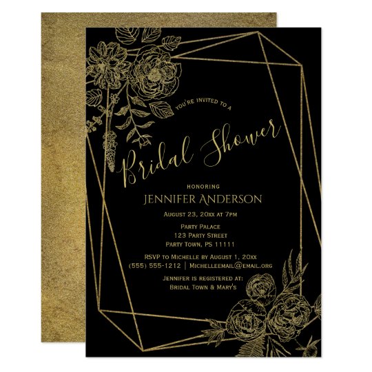 Black Gold Floral Bridal Shower Invitation