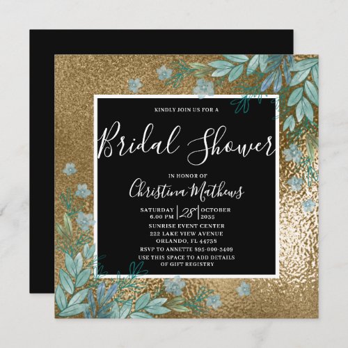 Black  Gold Floral Bridal Shower Invitation