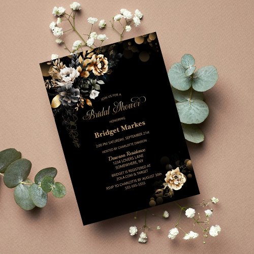 Black Gold Floral Bridal Shower Invitation