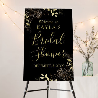 Black & Gold Floral Bridal Shower Welcome Foam Board