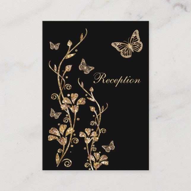 Black, Gold Floral Butterflies Enclosure Card (Front)