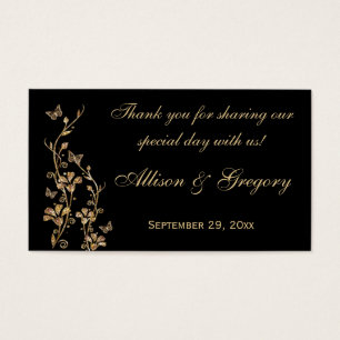 Black, Gold Floral, Butterflies Wedding Favor Tag