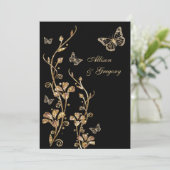 Black Gold Floral Butterflies Wedding Invitation (Standing Front)