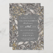 Black Gold Floral Confetti Watercolor Baby Shower Invitation (Front/Back)