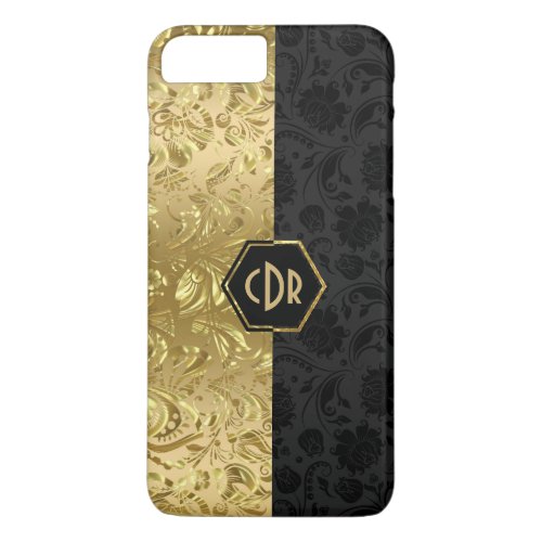 Black  Gold Floral Damasks Geometric Design iPhone 8 Plus7 Plus Case