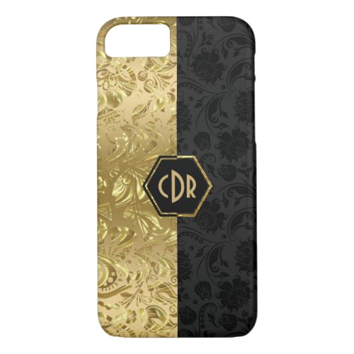 Black  Gold Floral Damasks Geometric Design iPhone 87 Case