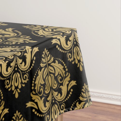 Black  Gold Floral Damasks Geometric Pattern Tablecloth