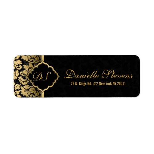 Black  Gold Floral DamasksPattern Label