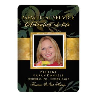 Black Gold Floral Elegant Memorial Service Invite