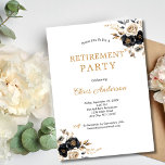 Black Gold Floral Elegant Modern Retirement Party Invitation