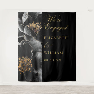Black Gold Floral Engagement Party Photo Backdrop