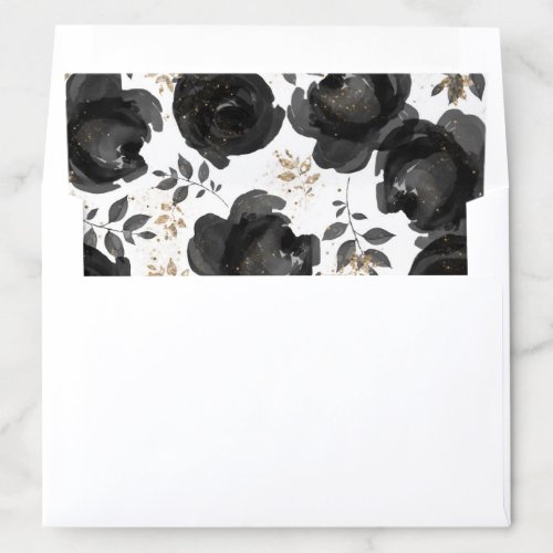 Black Gold Floral Glam Leaves Wedding Envelope Liner