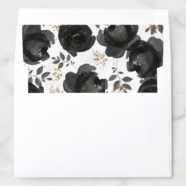 Black Gold Floral Glam Leaves Wedding Envelope Liner (In Envelope)