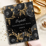 Black gold floral glitter name glamorous 2024 planner<br><div class="desc">A black background with faux gold glitter dust and black florals with golden foliage. The name is written with a modern hand lettered style script.  Personalize and add your name,  title and year.</div>