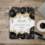 Black gold floral glitter name white 2024 planner<br><div class="desc">A white background with faux gold glitter dust and black florals with golden foliage. The name is written with a modern hand lettered style script.  Personalize and add your name,  title and year.</div>