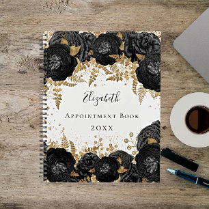 Black gold floral glitter name white 2025 planner