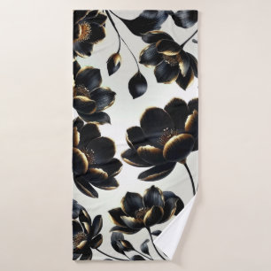 Black & Gold Floral Greige Elegant Dark Moody Bath Towel Set
