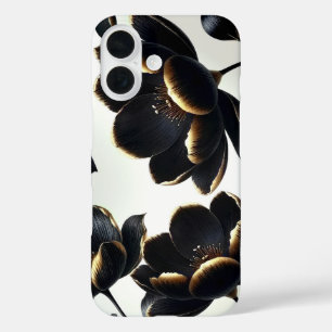 Black & Gold Floral Greige Elegant Dark Moody iPhone 16 Case