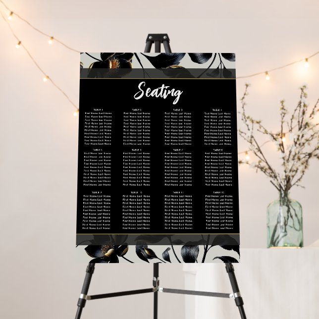 Black & Gold Floral Greige Elegant Wedding Foam Board (In Situ (Stand))