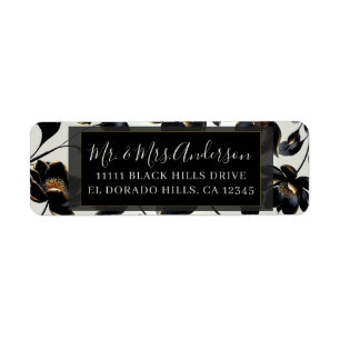 Black & Gold Floral Greige Elegant Wedding Label