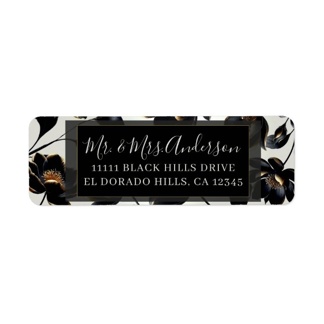 Black & Gold Floral Greige Elegant Wedding Label (Front)
