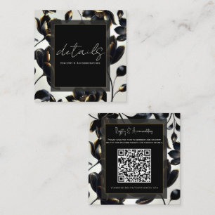 Black & Gold Floral Greige Wedding Details Square Business Card