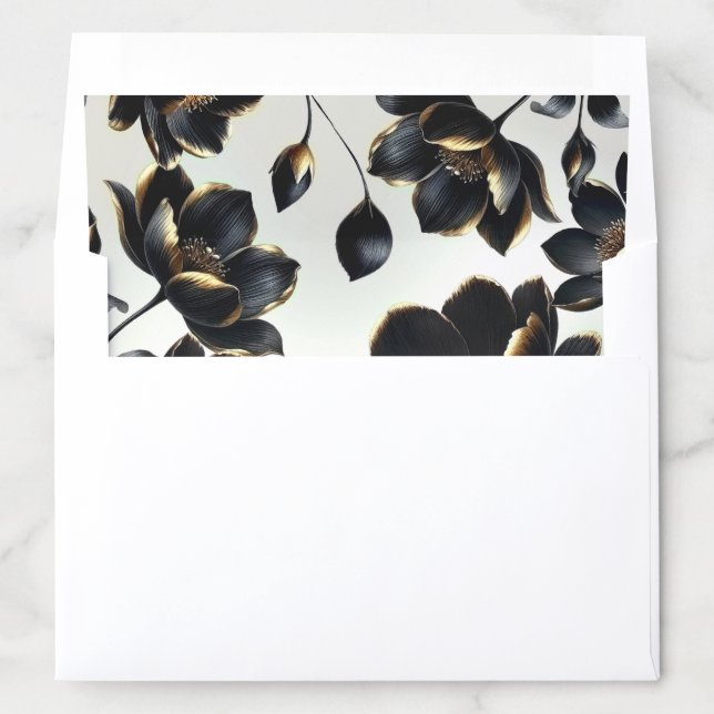 Black & Gold Floral Greige Wedding Envelope Liner (In Envelope)