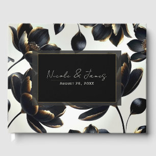 Black & Gold Floral Greige Wedding Guest Book