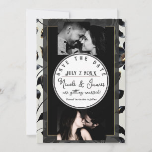 Black & Gold Floral Greige Wedding Save the Date