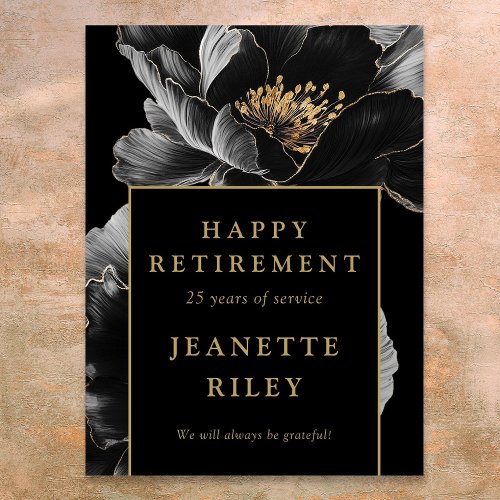 Black Gold Floral Happy Retirement Welcome Sign