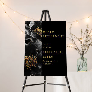 Black Gold Floral Happy Retirement Welcome Sign