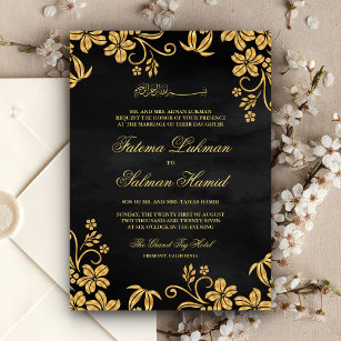 Vintage Black Lace Rustic Burlap Islamic Wedding Invitation